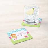 レッドヘアガールスリープバースランバーパーティー スクエアペーパーコースター (インサイチュ)