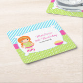 レッドヘアガールスリープバースランバーパーティー スクエアペーパーコースター (アングル)