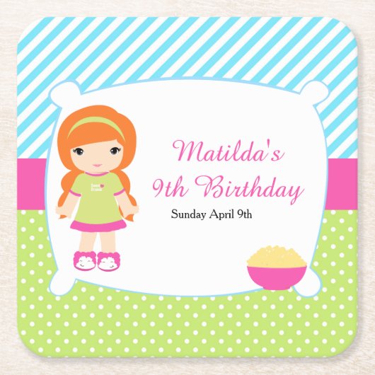 レッドヘアガールスリープバースランバーパーティー スクエアペーパーコースター (正面)