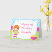 レッドヘアガールスリーポバースランバーパーティー誕生日 カード (黄色い花)