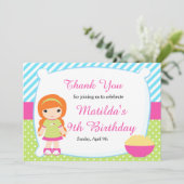 レッドヘアガールスリーポバースランバーパーティー誕生日 サンキューカード (スタンド正面)