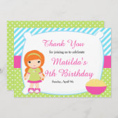 レッドヘアガールスリーポバースランバーパーティー誕生日 サンキューカード (正面/裏面)