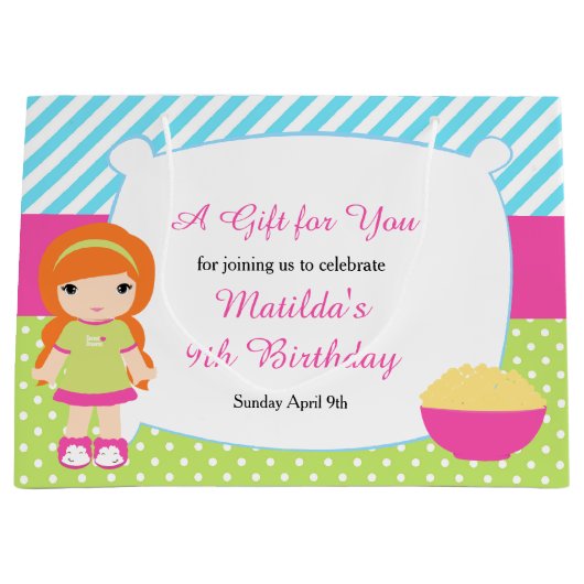 レッドヘアガールスリーポバースランバーパーティー誕生日 ラージペーパーバッグ (正面)