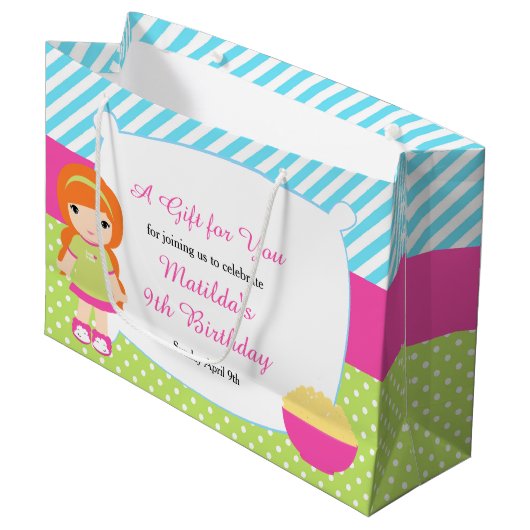 レッドヘアガールスリーポバースランバーパーティー誕生日 ラージペーパーバッグ (正面アングル)