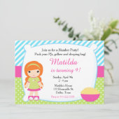 レッドヘアガールスリーポバースランバーパーティー誕生日 招待状 (スタンド正面)