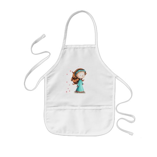 レッドヘアガールターコイズドレス 子供用エプロン (正面)
