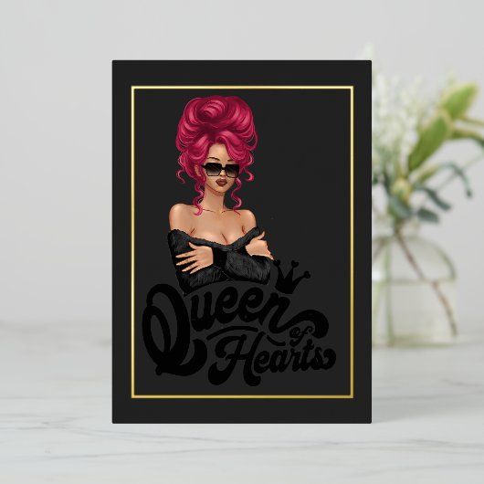 レッドヘアガールバースデーパーティーフォイル招待状 箔招待状 (立ち正面)