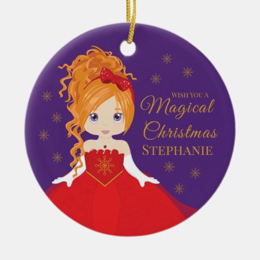 レッドヘアクリスマスプリンセスセラミックオーナメント セラミックオーナメント (正面)