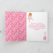 レッドヘアバレリナピンク誕生日サンキューカード サンキューカード (内部)