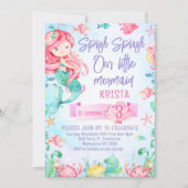 レッドヘアマーメイドアンダーザシー誕生日招待状 招待状 (正面)