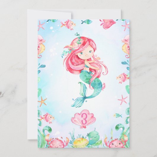 レッドヘアマーメイドアンダーザシー誕生日招待状 招待状 (裏面)