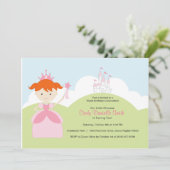レッドヘア誕生日プリンセスインピンクウィズキャッスル 招待状 (スタンド正面)