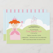 レッドヘア誕生日プリンセスインピンクウィズキャッスル 招待状 (正面/裏面)