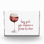 レッドヘイ女の子あなたがワインのグラスに値する引用文 フォトブロック (正面)