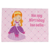 レッドヘッドかわいらしプリンセスピンクカスタムガールズ誕生日 ラージペーパーバッグ (裏面)