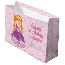 レッドヘッドかわいらしプリンセスピンクカスタムガールズ誕生日 ラージペーパーバッグ