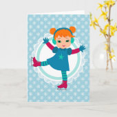 レッドヘッドアイススケーター – ウィンタースポーツスケートで滑る カード (黄色い花)