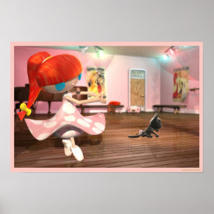 レッドヘッドガールバレエ踊り。 ポスター