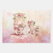 レッドヘッドガール及びベビーキツネイラストレーションヴィンテージ ラッピングペーパーシート (正面3)