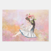 レッドヘッドガール及びベビーキツネイラストレーションヴィンテージ ラッピングペーパーシート (正面2)