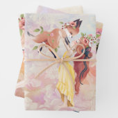 レッドヘッドガール及びベビーキツネイラストレーションヴィンテージ ラッピングペーパーシート (インサイチュ)