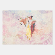 レッドヘッドガール及びベビーキツネイラストレーションヴィンテージ