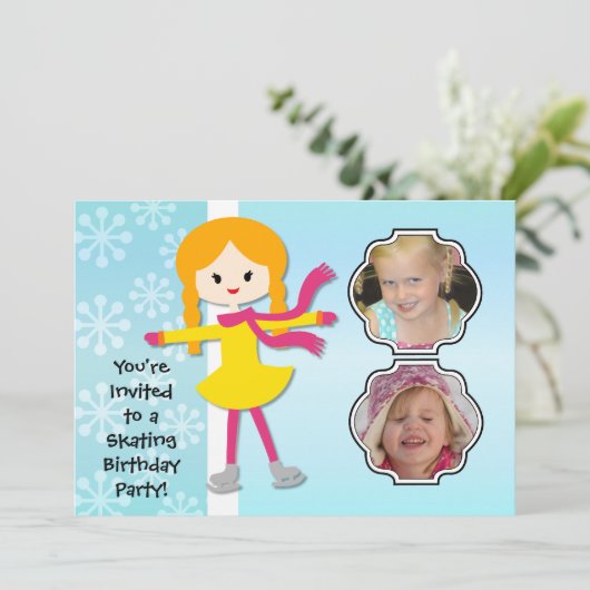 レッドヘッドガール誕生日スケートで滑るパーティの招待状 招待状 (スタンド正面)