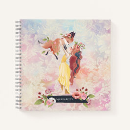 レッドヘッドガール&ベビーキツネイラストレーションデイリーダイアリー ノートブック