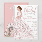 レッドヘッドグリッターグラムブライドブライダルシャワー 招待状 (正面/裏面)