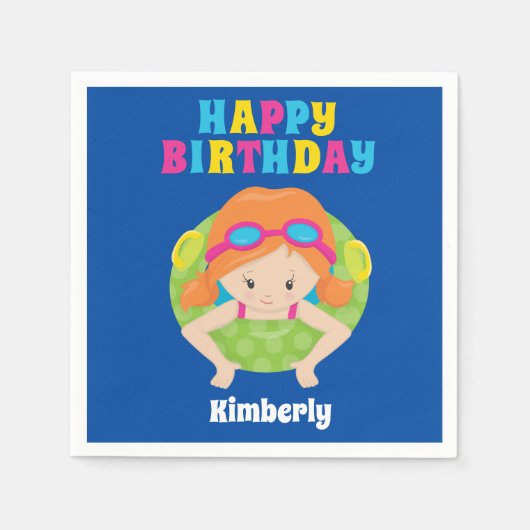 レッドヘッドスイムカスタムガールパーティーハッピーバースデー スタンダードカクテルナプキン (正面)