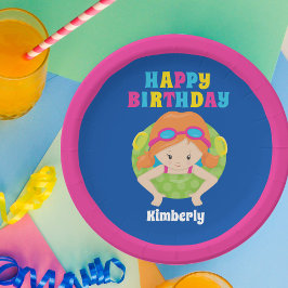 レッドヘッドスイムカスタムガールパーティーハッピーバースデー ペーパープレート