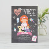 レッドヘッドチョークボードガールベットバースデーパーティー 招待状 (スタンド正面)