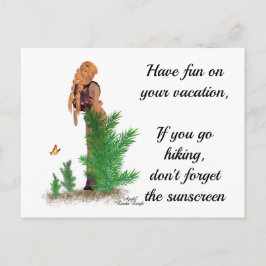レッドヘッドハイカーバックパックピンナップガールポストカード ポストカード