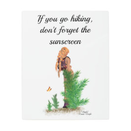 レッドヘッドハイカーバックパックピンナップガールメタルウォールアート メタルプリント