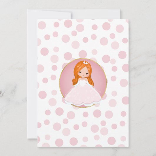 レッドヘッドピンクプリンセスガールズ誕生日招待状 招待状 (裏面)