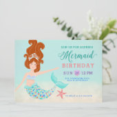 レッドヘッドホワイトマーメイドバースデーパーティー 招待状 (スタンド正面)