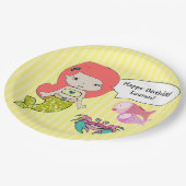 レッドヘッドマーメイドイエローバースデーパーティープレート ペーパープレート (アングル)