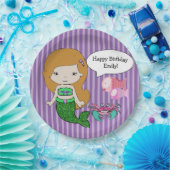 レッドヘッドマーメイドパープルバースデーパーティープレート ペーパープレート (パーティー)