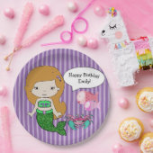 レッドヘッドマーメイドパープルバースデーパーティープレート ペーパープレート (パーティー)