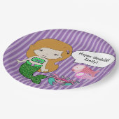レッドヘッドマーメイドパープルバースデーパーティープレート ペーパープレート (アングル)