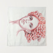 レッドヘッド女性ヘッドストックイラストレーション タペストリー (正面(横))