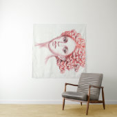 レッドヘッド女性ヘッドストックイラストレーション タペストリー (インサイチュ(横))