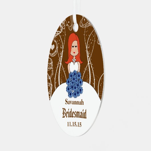 レッドヘッド結婚のガウンの花嫁のメイドが色を選ぶ メタルオーナメント (正面左)