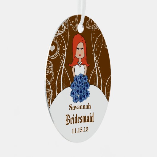 レッドヘッド結婚のガウンの花嫁のメイドが色を選ぶ メタルオーナメント (正面右)