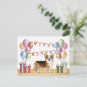 レッドヘディングトリコラーペンブロークコルギパステル誕生日 ポストカード (スタンド正面)