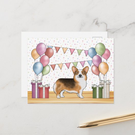 レッドヘディングトリコラーペンブロークコルギパステル誕生日 ポストカード (正面/裏面インサイチュ)