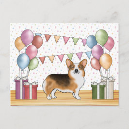 レッドヘディングトリコラーペンブロークコルギパステル誕生日 ポストカード