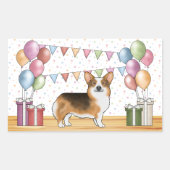 レッドヘディングトリコラーペンブロークコルギパステル誕生日 長方形シール (正面)