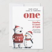 レッドベアーと雪だるまのホリデーシーズンを楽しもう | ウィンター ワンダーランド 招待状 (正面)