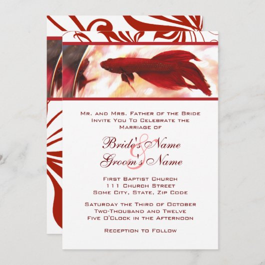 レッドベッタフィッシュ結婚式招待状 招待状 (正面/裏面)